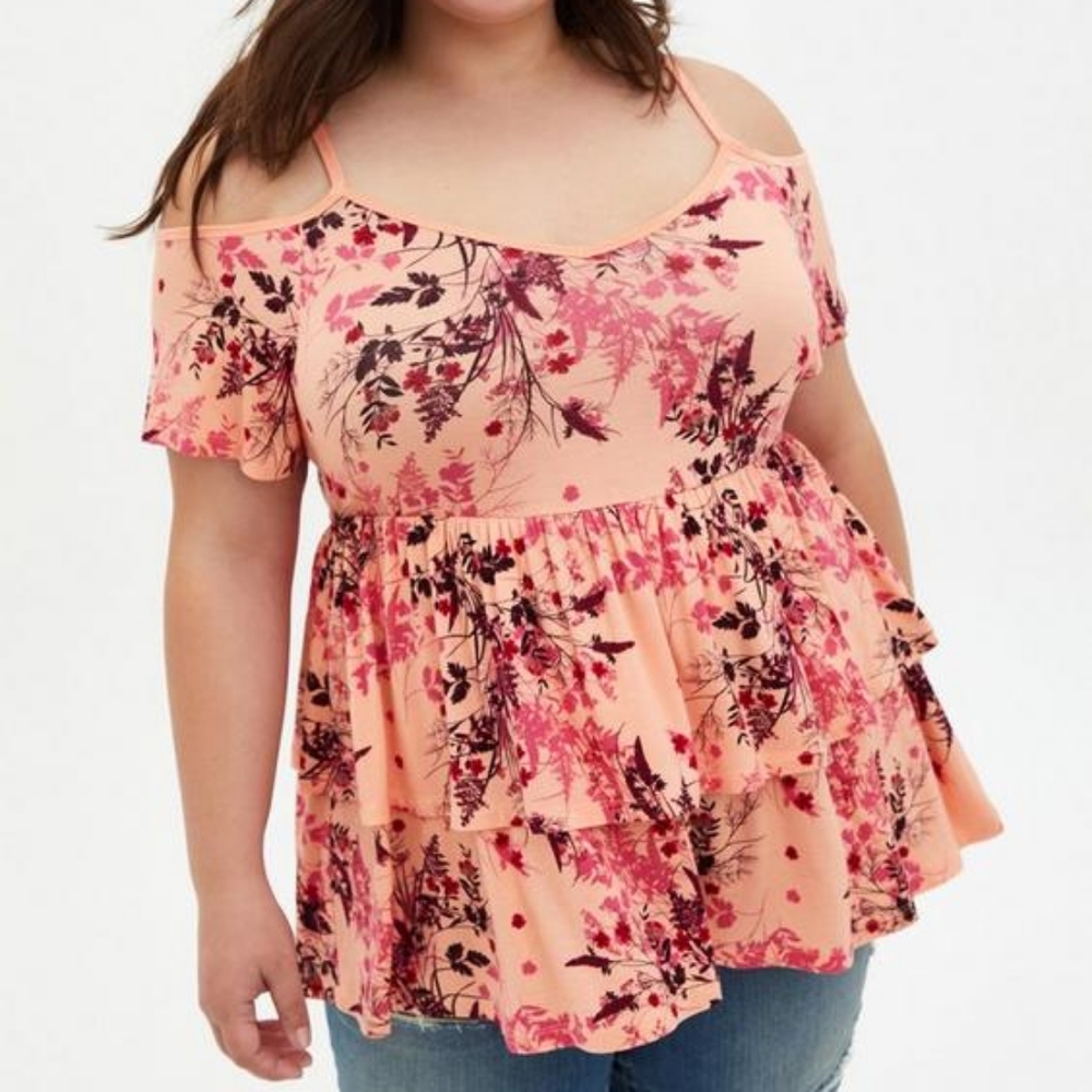Torrid Babydoll Super Soft‎ Cold Shoulder Top size 2xl